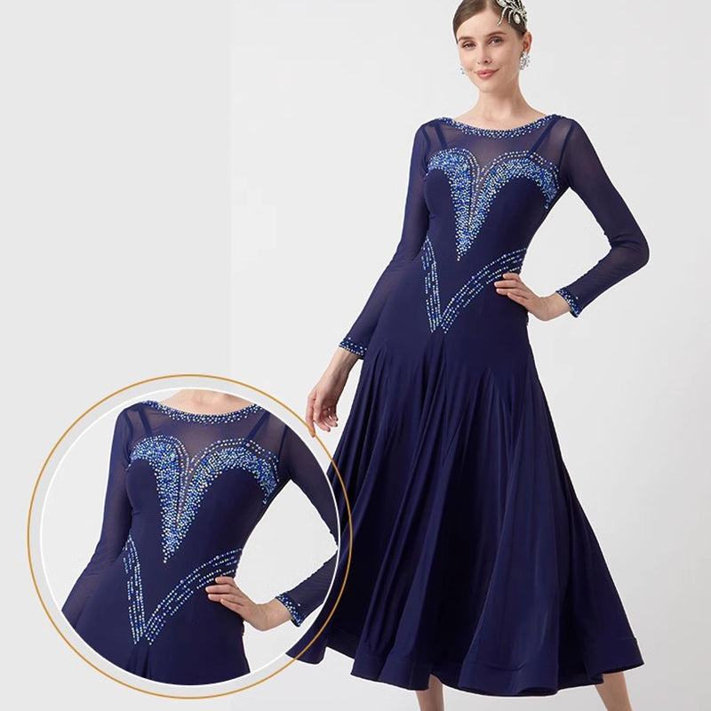 YUN Customisable-Women's Navy DiamonBallroom WaltModern Dance Dresses Dancewear