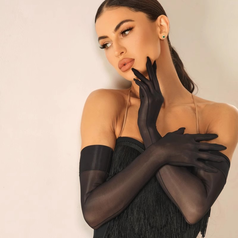 Women's Black Latin Dance Long Gloves