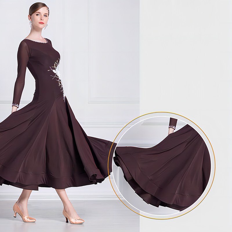 YUN Customisable-Women's Long Sleeve Applique with DiamonWaltModern Ballroom Dance Dress