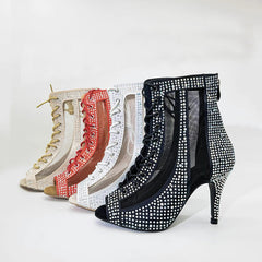 Women's Customized Heel Rhinestone Satin Customized Heels Dance Boots JazSalsa Dancing Shoes