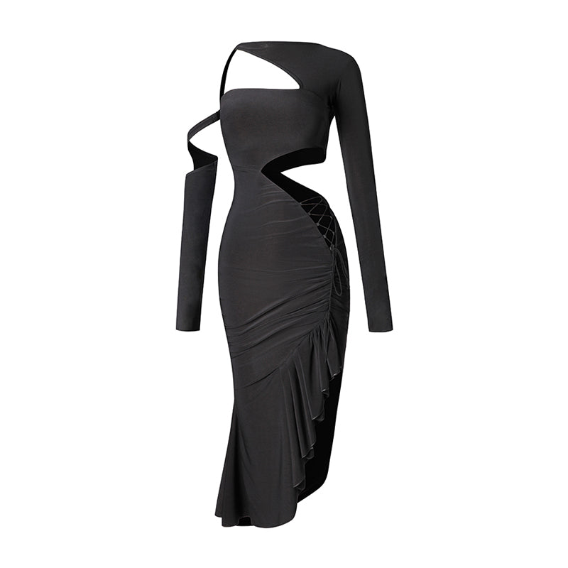 Women's Milk Silk Long Sleeve Off Shoulder Backless Latin Dance Dress Dance Wear