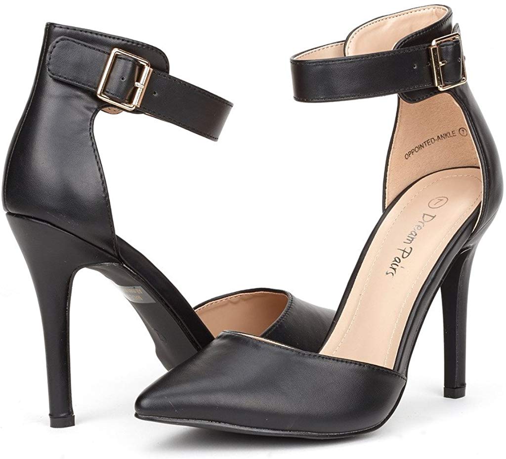 Pointed Toe Ankle Strap Stiletto Pumps