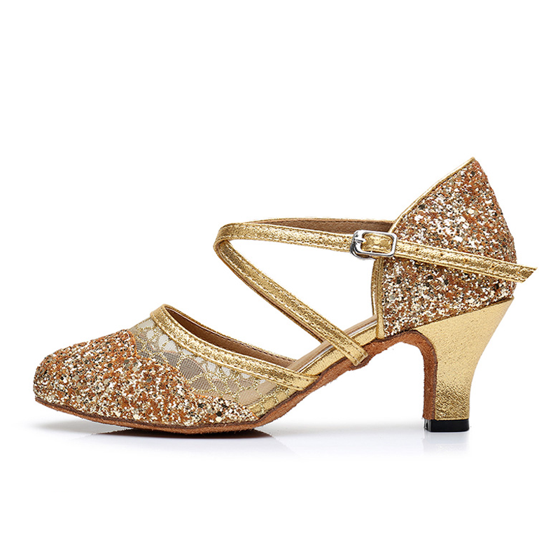 YW Women's Sparkling Glitter Customized Heels Ballroom Dance Shoes Modern Shoes