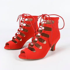 Women's Red Rubber Sole Customized Heel Dance Boots Salsa JazDance Shoes