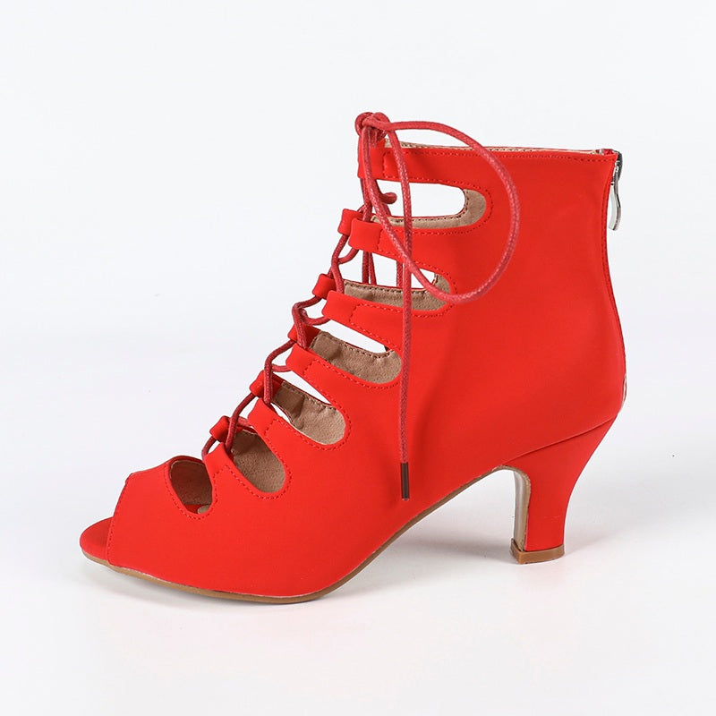 Women's Red Rubber Sole Customized Heel Dance Boots Salsa JazDance Shoes