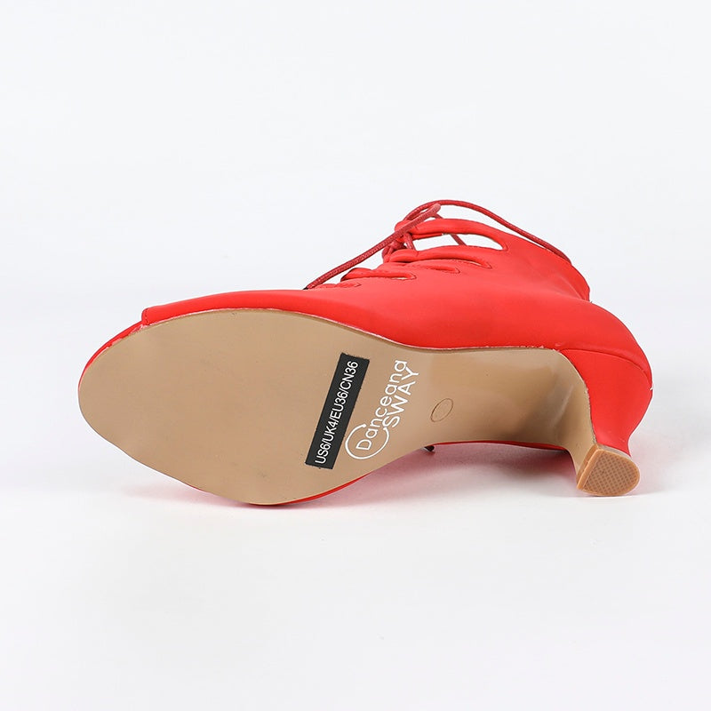 Women's Red Rubber Sole Customized Heel Dance Boots Salsa JazDance Shoes