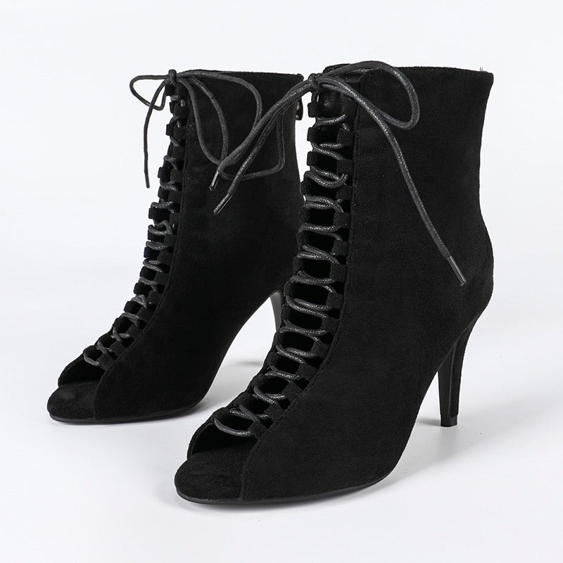 Women's Black Rubber Sole Customized Heel Heels Dancer Boots JazSalsa Dancing Shoes