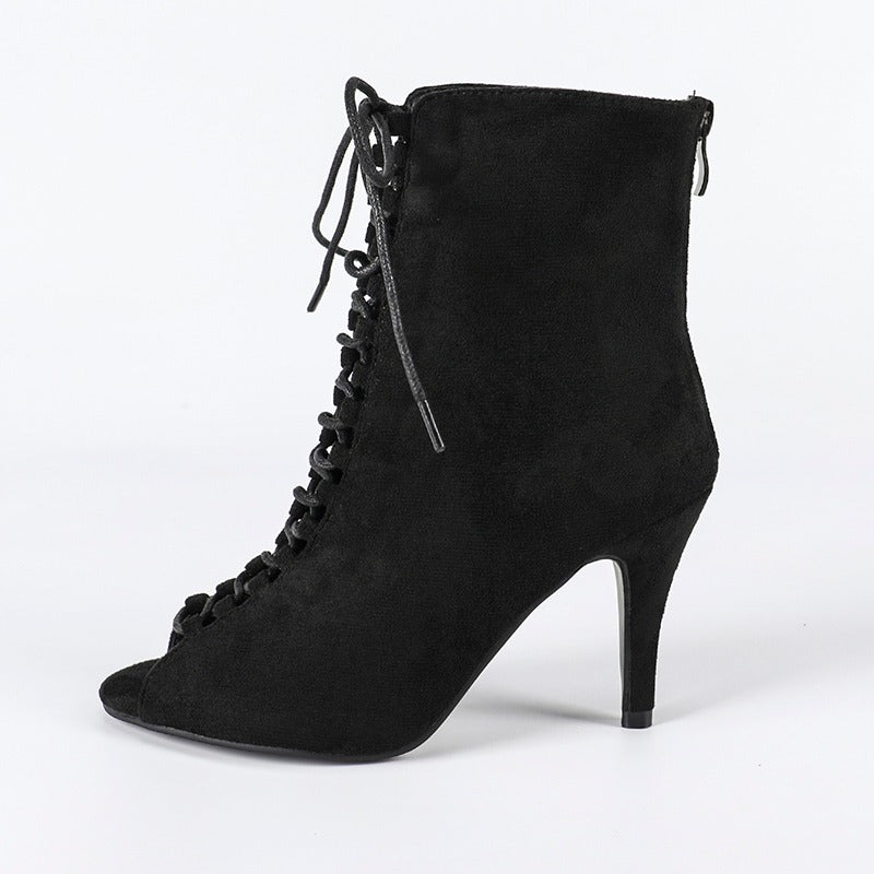 Women's Black Rubber Sole Customized Heel Heels Dancer Boots JazSalsa Dancing Shoes