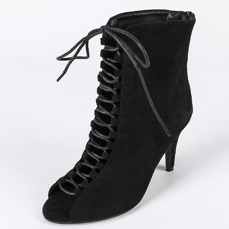 Women's Black Rubber Sole Customized Heel Heels Dancer Boots JazSalsa Dancing Shoes