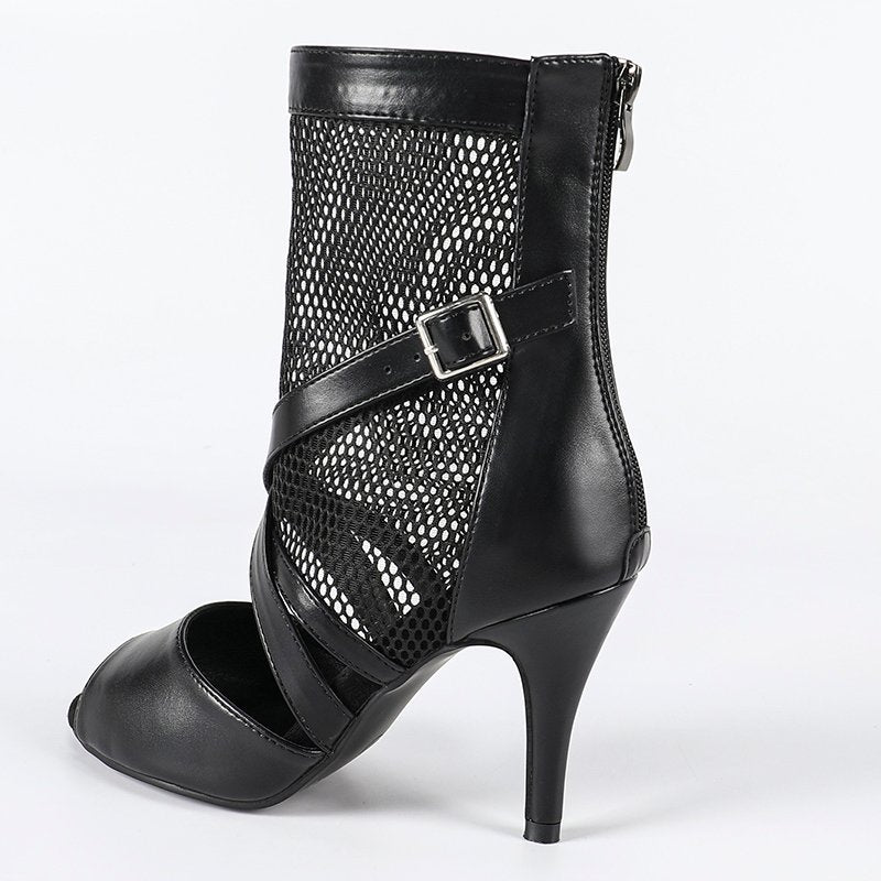 Women's Black Leatherette Rubber Sole Customized Heel Heels Dancer Boots JazSalsa Dancing Shoes