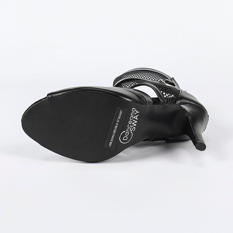 Women's Black Leatherette Rubber Sole Customized Heel Heels Dancer Boots JazSalsa Dancing Shoes