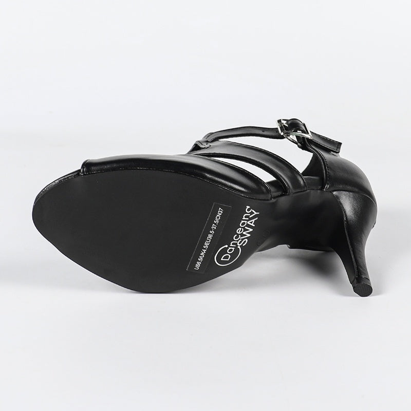 Women's Black Leatherette Rubber Sole Customized Heel Buckle Salsa Dance Heels Dance Boots Dance Shoes