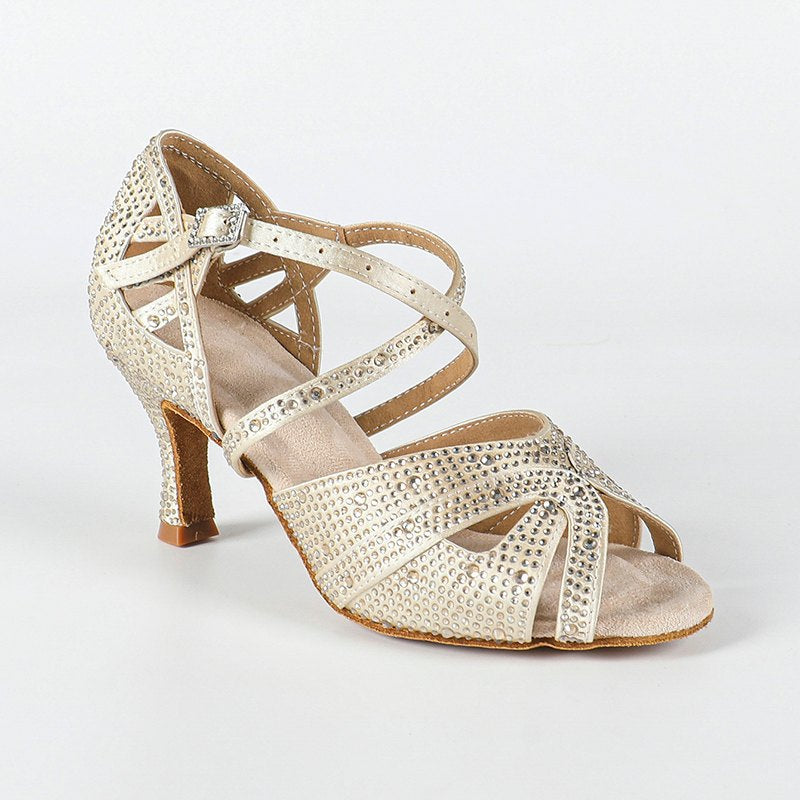 Women's Beige Customized Heel Open Toe Strappy Latin Dance Shoes