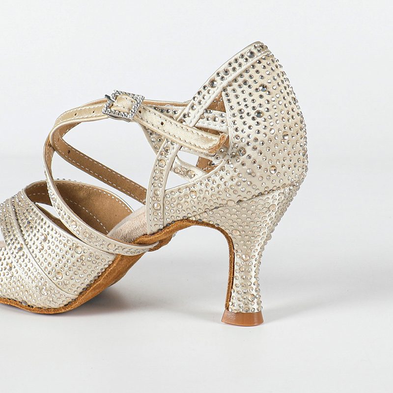 Women's Beige Customized Heel Open Toe Strappy Latin Dance Shoes