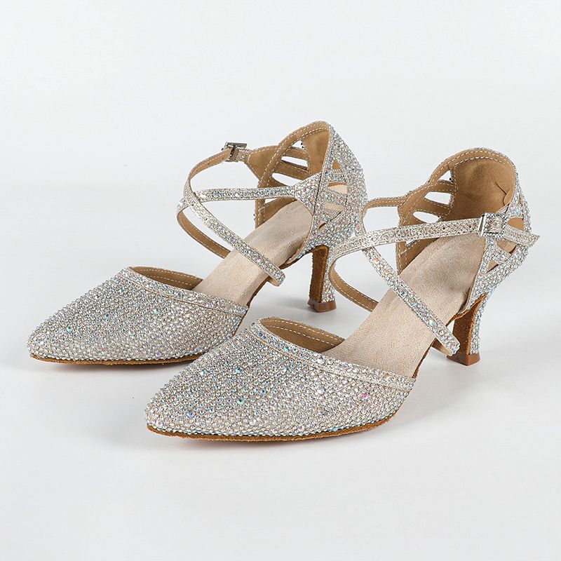 Women's Silver Pointed Toe Customized Heel Closed Toe Dance Shoes