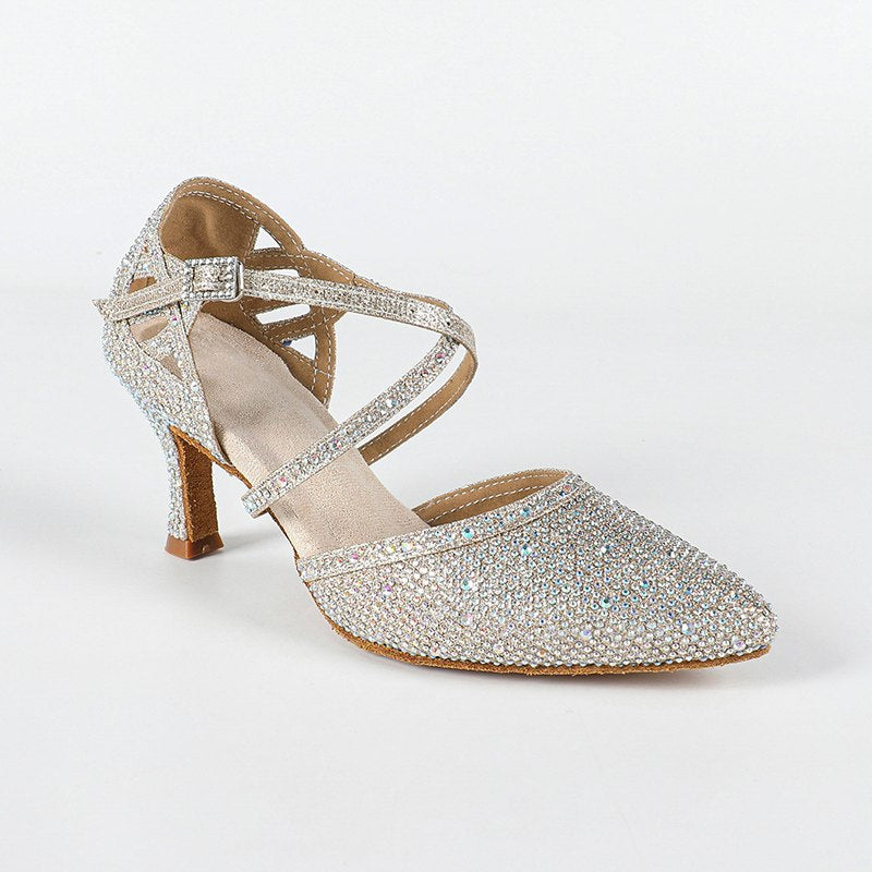 Women's Silver Pointed Toe Customized Heel Closed Toe Dance Shoes