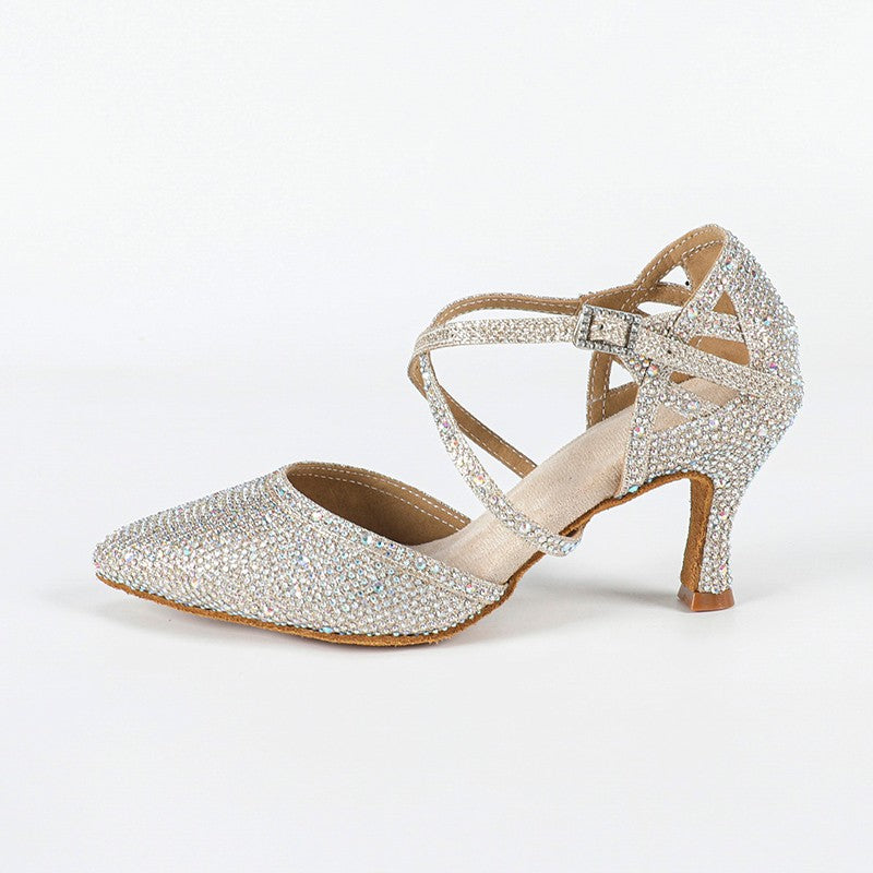 Women's Silver Pointed Toe Customized Heel Closed Toe Dance Shoes