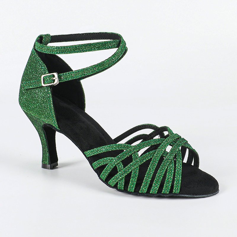 Women's Green Gliiter Customized Heel Latin Dance Shoes