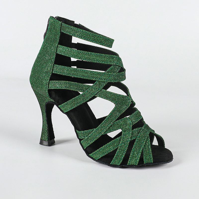 Women's Green Gliiter Customized Heels Dance Boots JazSalsa Dancing Shoes