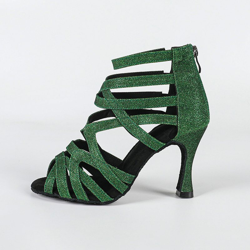 Women's Green Gliiter Customized Heels Dance Boots JazSalsa Dancing Shoes