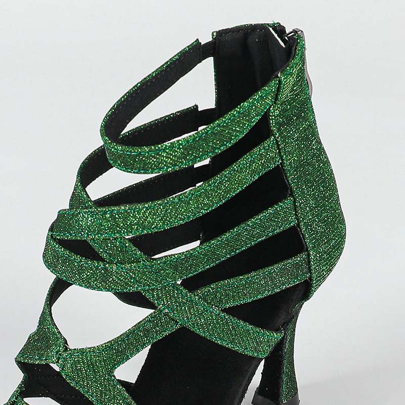 Women's Green Gliiter Customized Heels Dance Boots JazSalsa Dancing Shoes