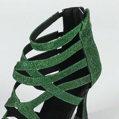 Women's Green Gliiter Customized Heels Dance Boots JazSalsa Dancing Shoes