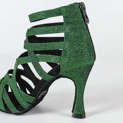Women's Green Gliiter Customized Heels Dance Boots JazSalsa Dancing Shoes
