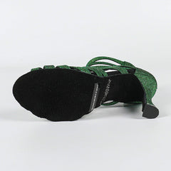 Women's Green Gliiter Customized Heels Dance Boots JazSalsa Dancing Shoes