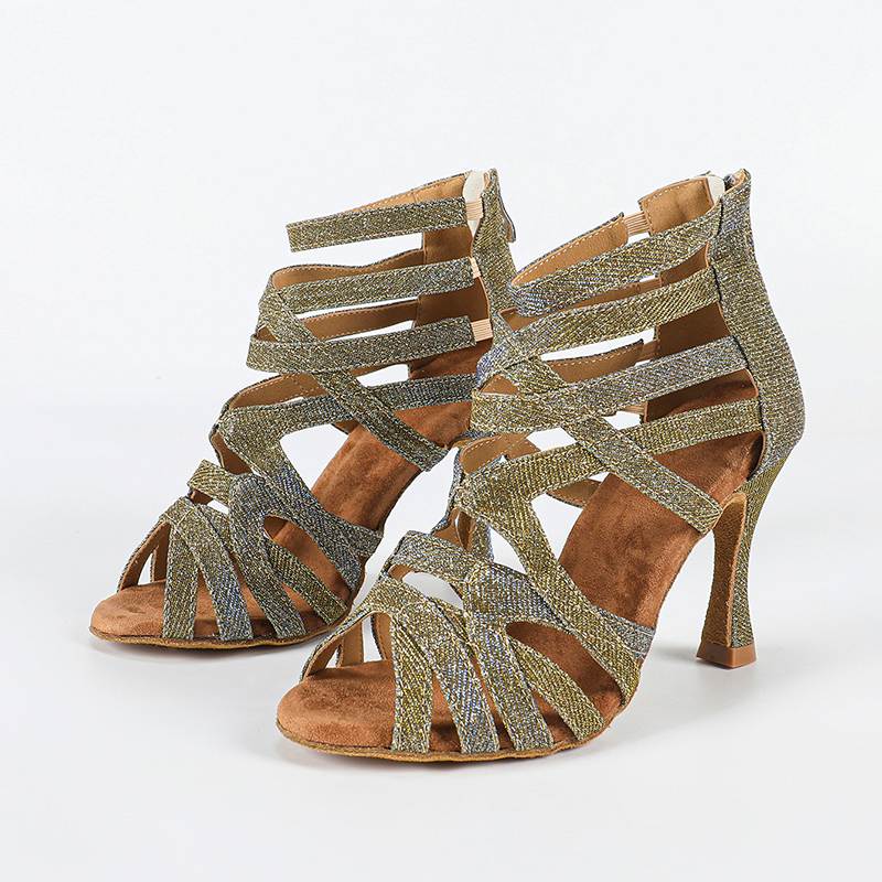 Women's Gold Gliiter Customized Heels Dance Boots JazSalsa Dancing Shoes