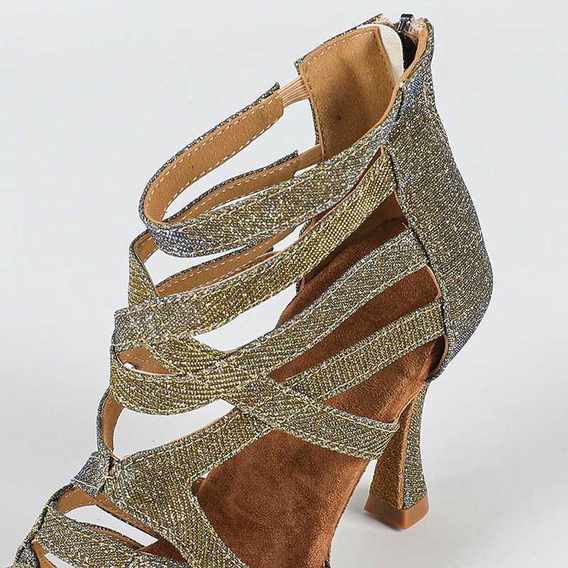 Women's Gold Gliiter Customized Heels Dance Boots JazSalsa Dancing Shoes