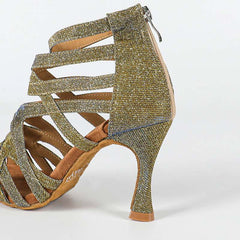 Women's Gold Gliiter Customized Heels Dance Boots JazSalsa Dancing Shoes