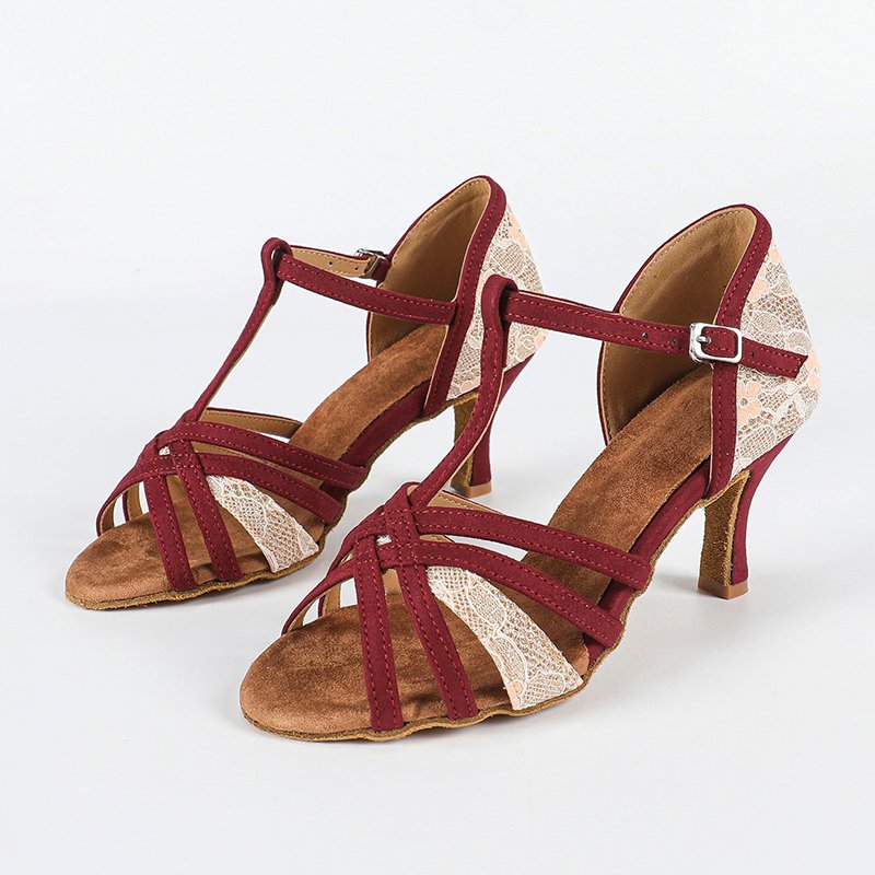 Women's Burgundy Customized Heel Latin Dance Shoes