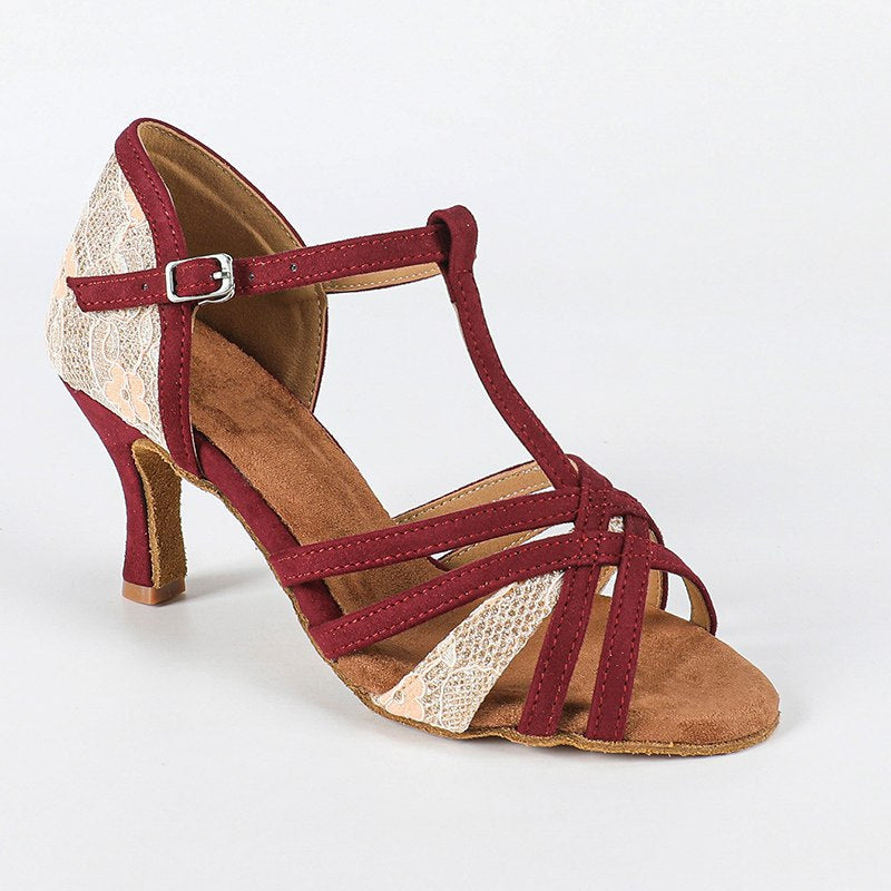 Women's Burgundy Customized Heel Latin Dance Shoes