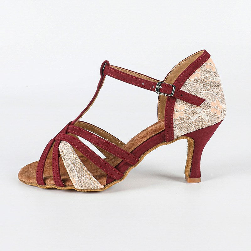 Women's Burgundy Customized Heel Latin Dance Shoes