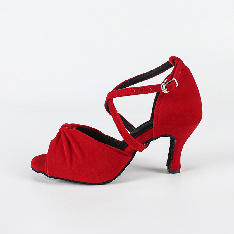 Women's Burgundy Customized Heel Latin Dance Shoes