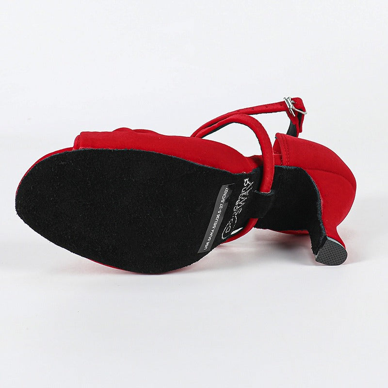 Women's Burgundy Customized Heel Latin Dance Shoes