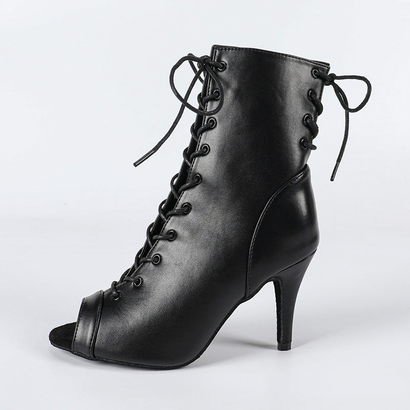 Women's Black Suede Sole Customized Heel JazShoes Lace-up Dance Heels Boots