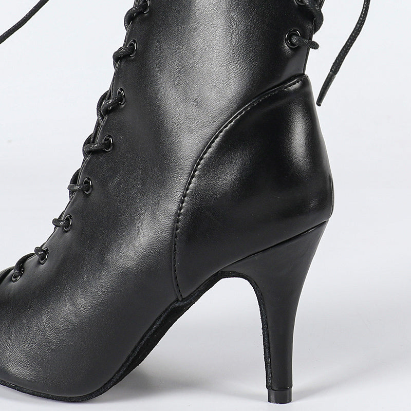 Women's Black Suede Sole Customized Heel JazShoes Lace-up Dance Heels Boots