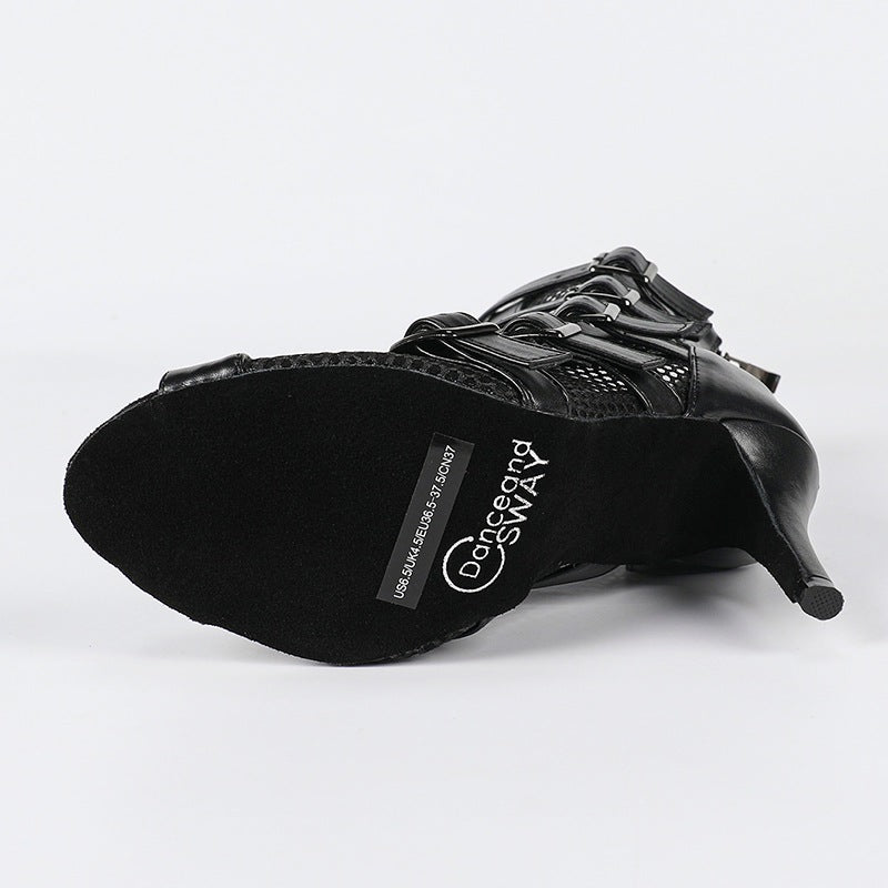 Women's Black Leatherette Customized Open Toe Heels Dance Boots JazSalsa Dancing Shoes