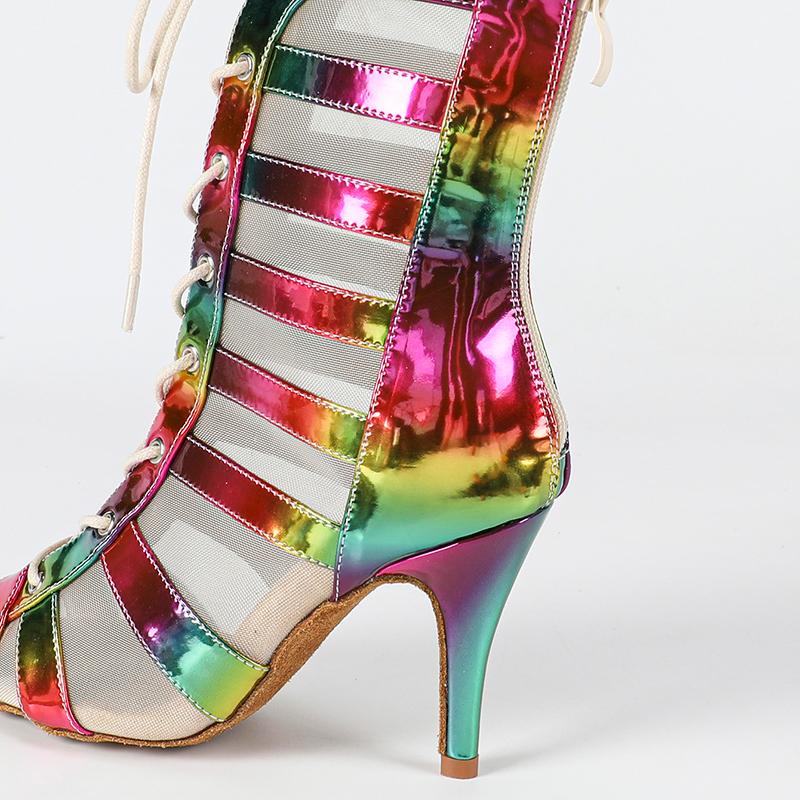 Ladies PU Rainbow Customized Heel Dance Boots Salsa Professional Dance Shoes