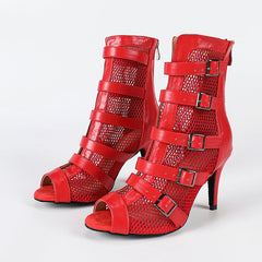 Women's Red Leatherette Customized Heel Heels Dance Boots JazSalsa Dancing Shoes