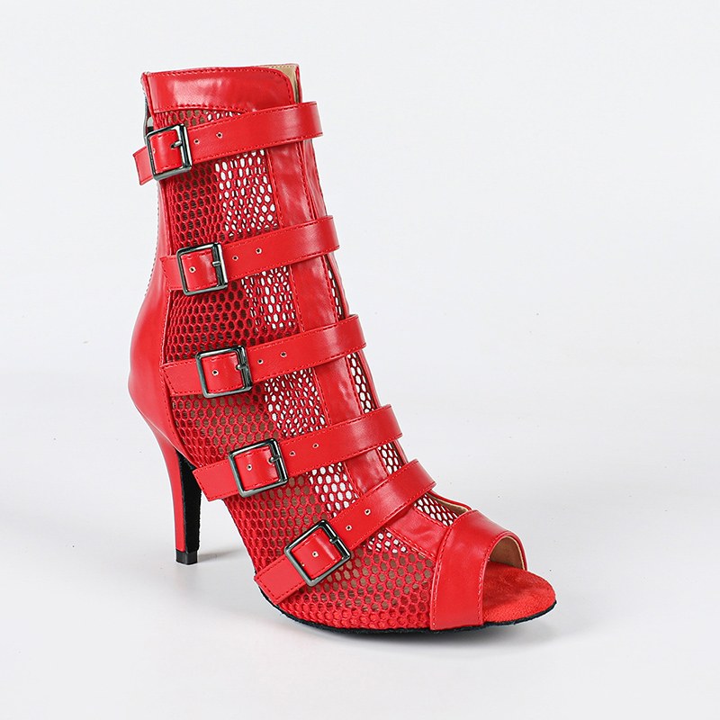 Women's Red Leatherette Customized Heel Heels Dance Boots JazSalsa Dancing Shoes