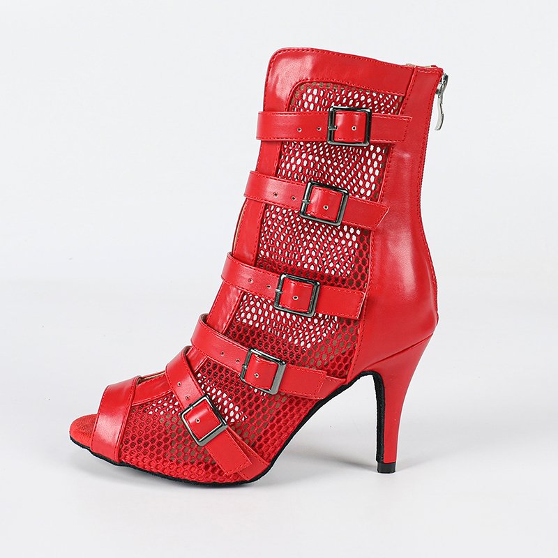 Women's Red Leatherette Customized Heel Heels Dance Boots JazSalsa Dancing Shoes