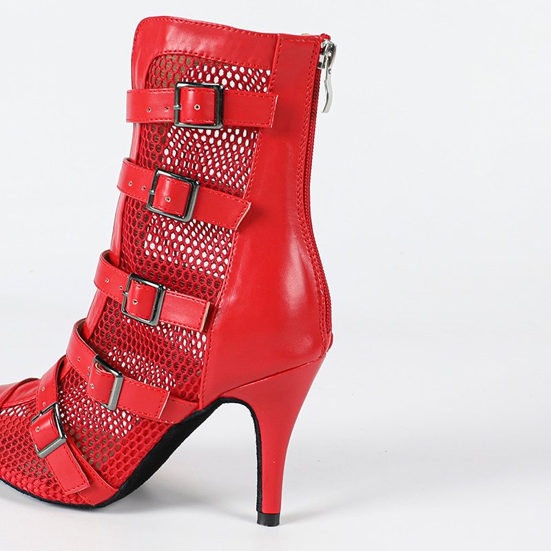 Women's Red Leatherette Customized Heel Heels Dance Boots JazSalsa Dancing Shoes