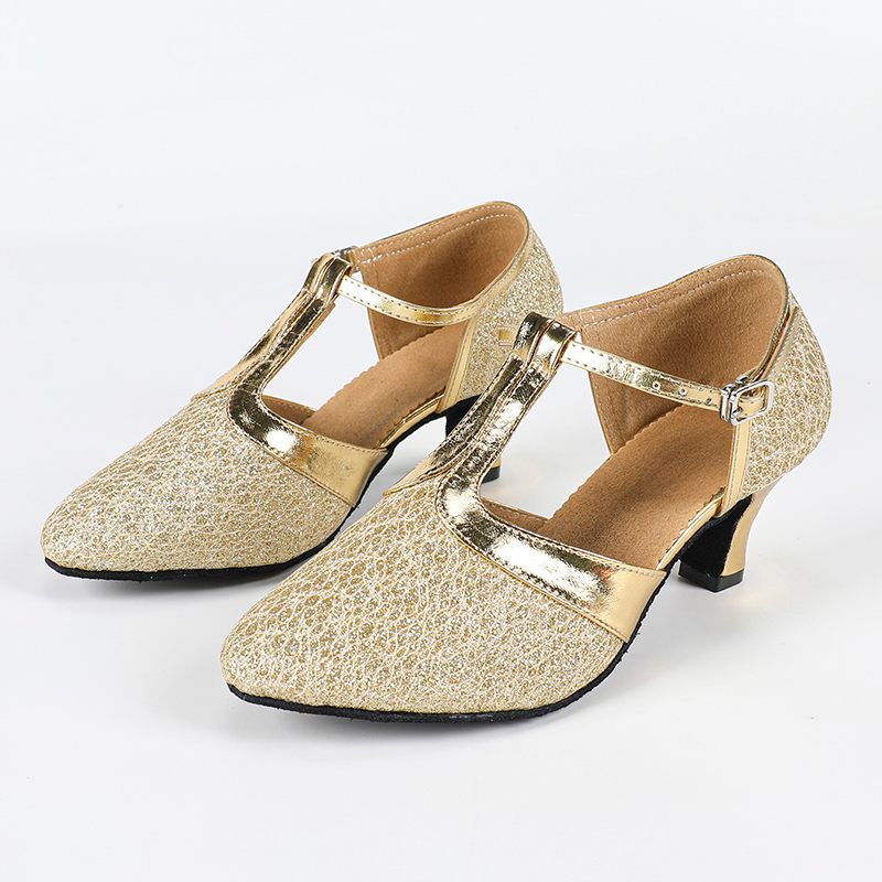 Women's Leatherette Heels T-Strap Ballroom Shoes Swing Dance Shoes