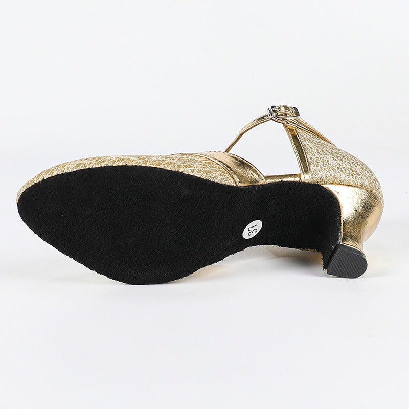 Women's Leatherette Heels T-Strap Ballroom Shoes Swing Dance Shoes