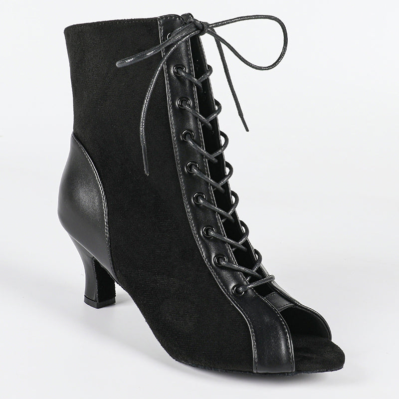 Women's Black Real Leather Customized Heel Dance Boots JazSalsa Dance Shoes