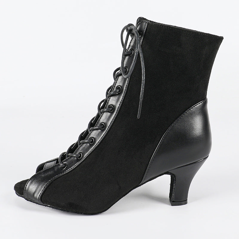 Women's Black Real Leather Customized Heel Dance Boots JazSalsa Dance Shoes
