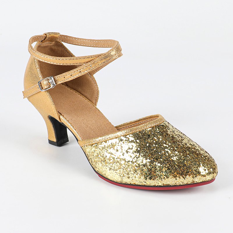 Women's Rubber Sole 3.5/5cm Sparkling Glitter Heels Ballroom Dance Shoes