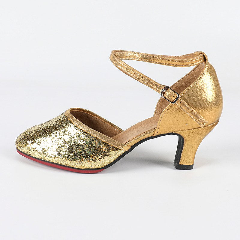 Women's Rubber Sole 3.5/5cm Sparkling Glitter Heels Ballroom Dance Shoes